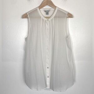 Tommy Bahama Women's Gauze Top Size M Color White Sheer Sleeveless Buttoned